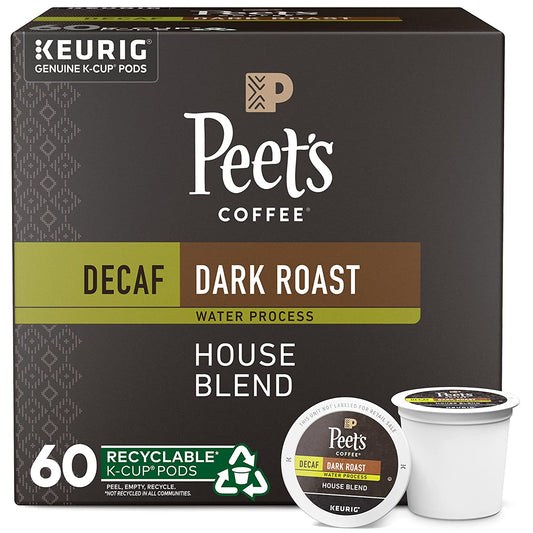 Peet's Coffee, Dark Roast Decaffeinated Coffee K-Cup Pods for Keurig Brewers - Decaf House Blend 60 Count